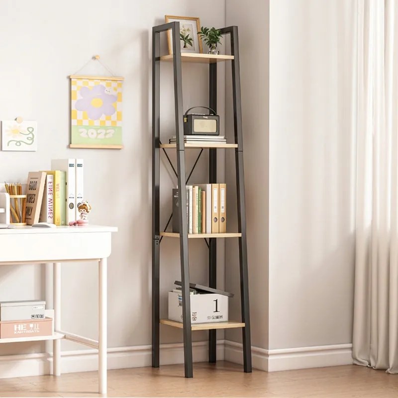 Szafka typu drabinka z 4 półkami – 34x147x32 cm, ciemny brąz, styl industrialny loft