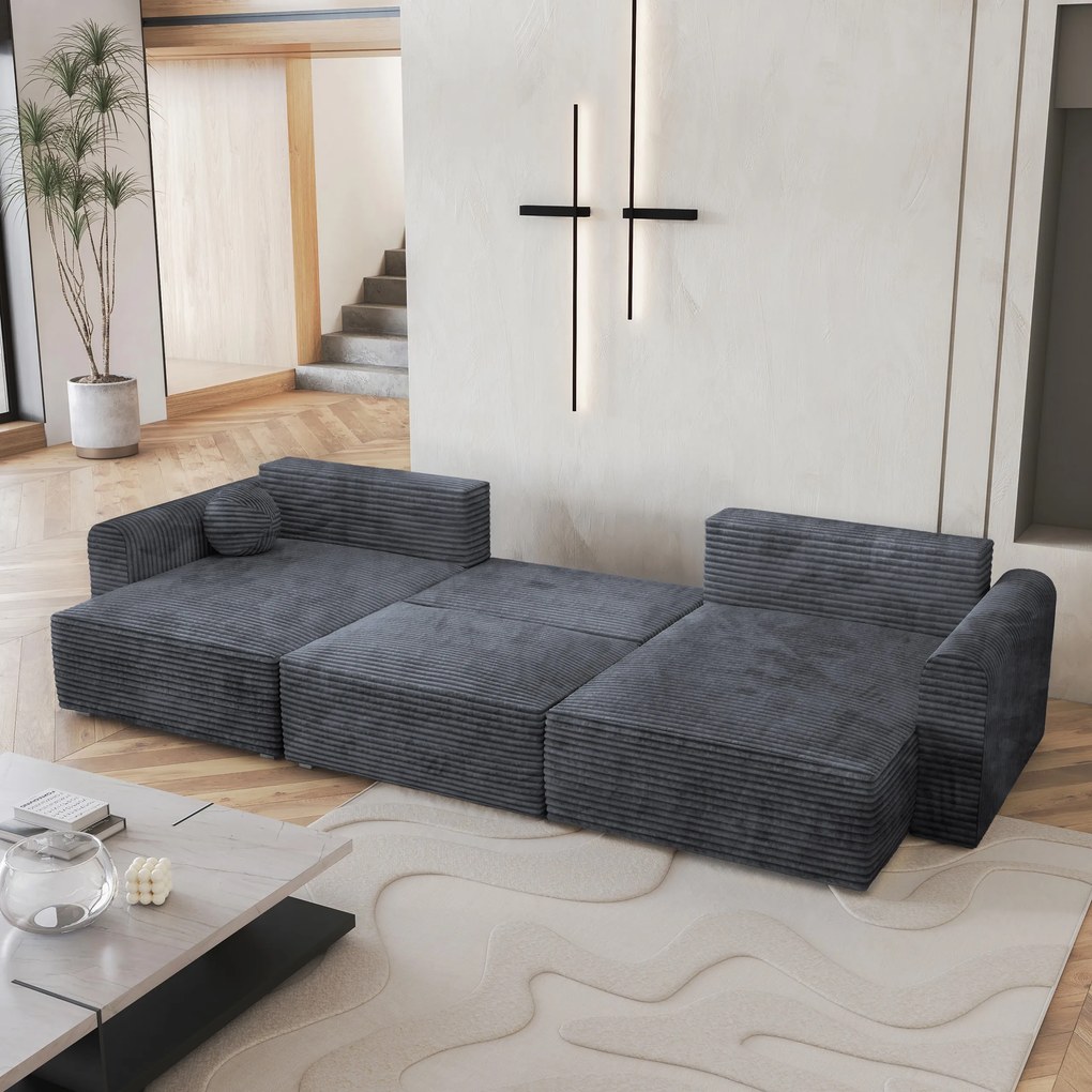 Masseno Narożnik FENTO z funkcją spania i pojemnikiem na pościel Narozniki U, Rozkładana sofa - Grafitowy, TILIA 90