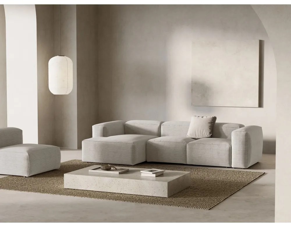 Beżowy sztruksowy narożnik (lewostronny/z szezlongiem) Bergamo – Cosmopolitan Design