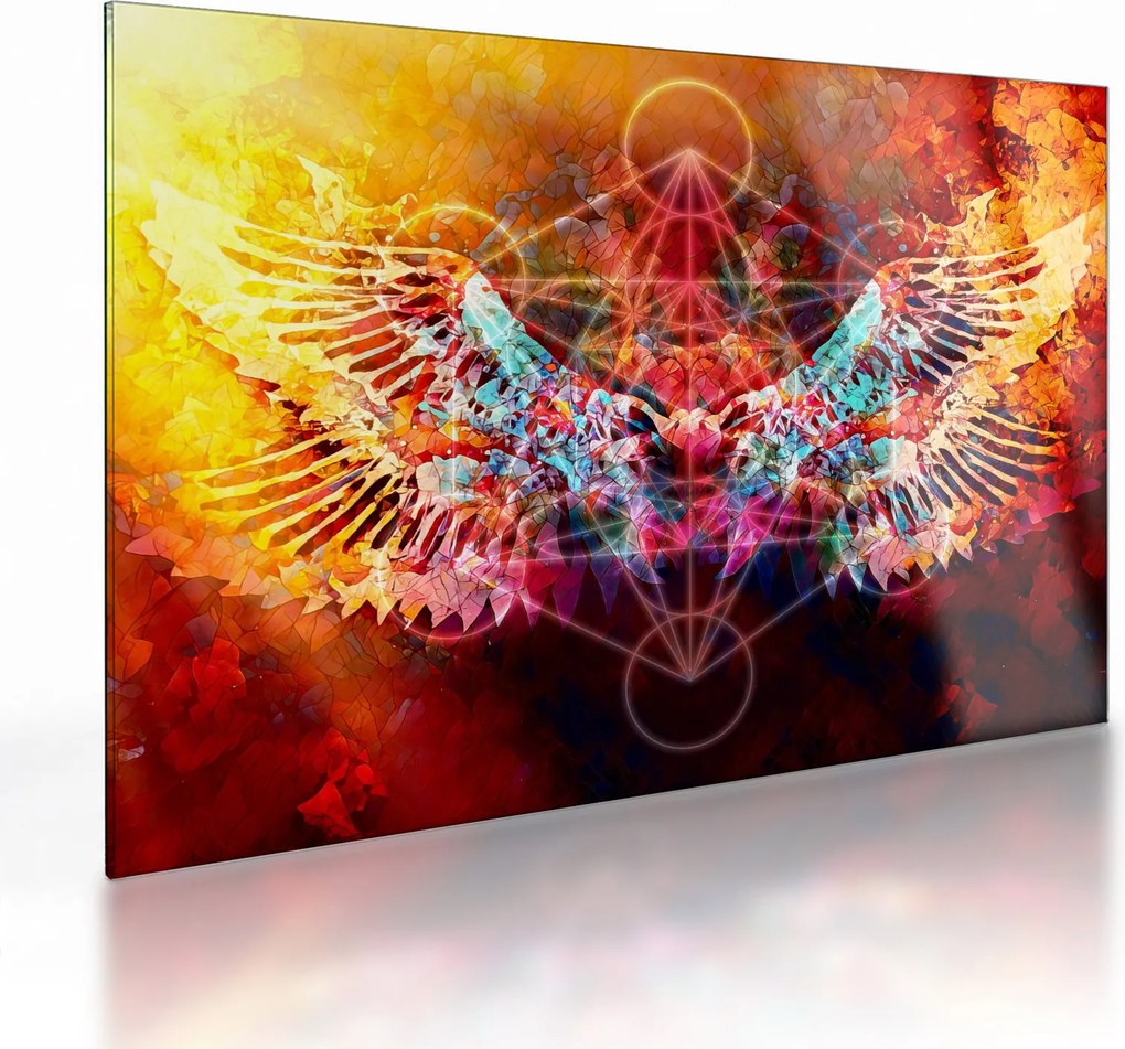 Obraz na szkle - Merkaba ze skrzydłami, abstrakcja (70x50 cm)