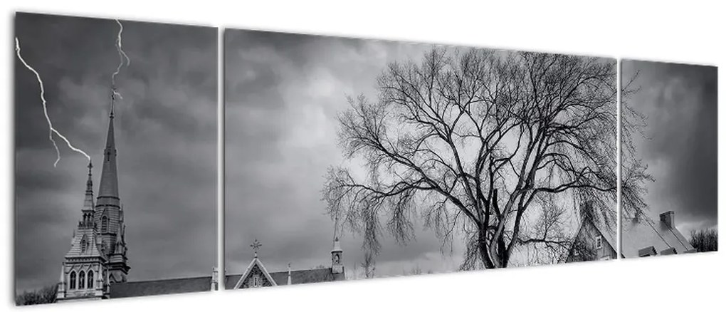 Obraz czarno - białej wioski (170x50 cm)