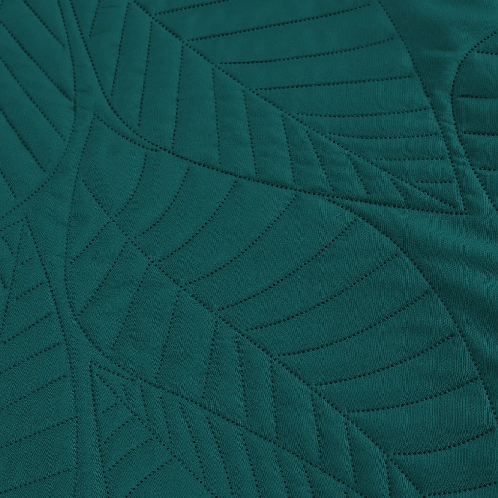 Turkusowa narzuta na łóżko z wzorem LEAVES Rozmiar: 200 x 220 cm