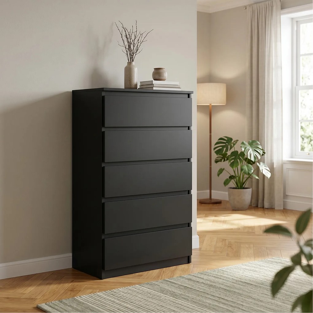 Komoda NUDO 70 cm do Salonu Sypialni 5 Szuflad Czarny