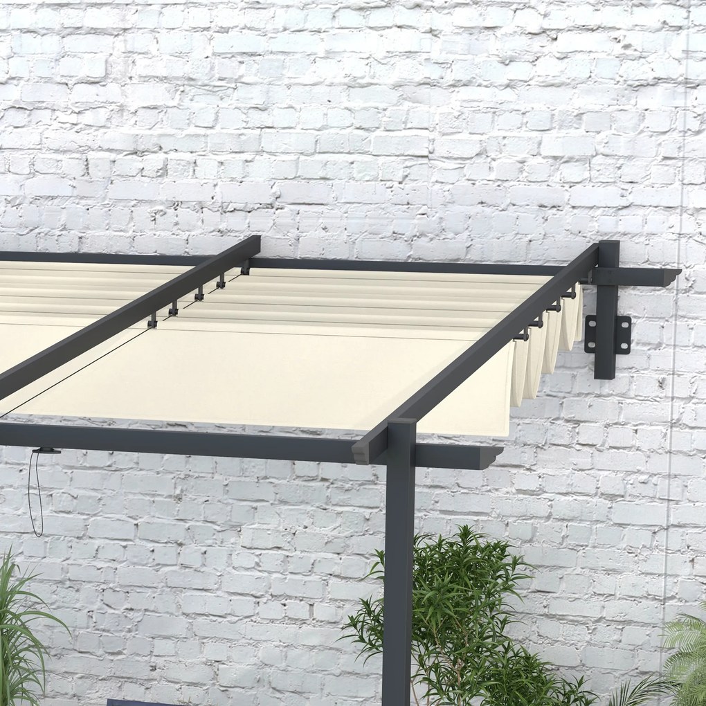 Outsunny pawilon ogrodowy 3x3m z rozsuwanym dachem montaż ścienny metalowa rama kremowy altana ogrodowa | Aosom PL