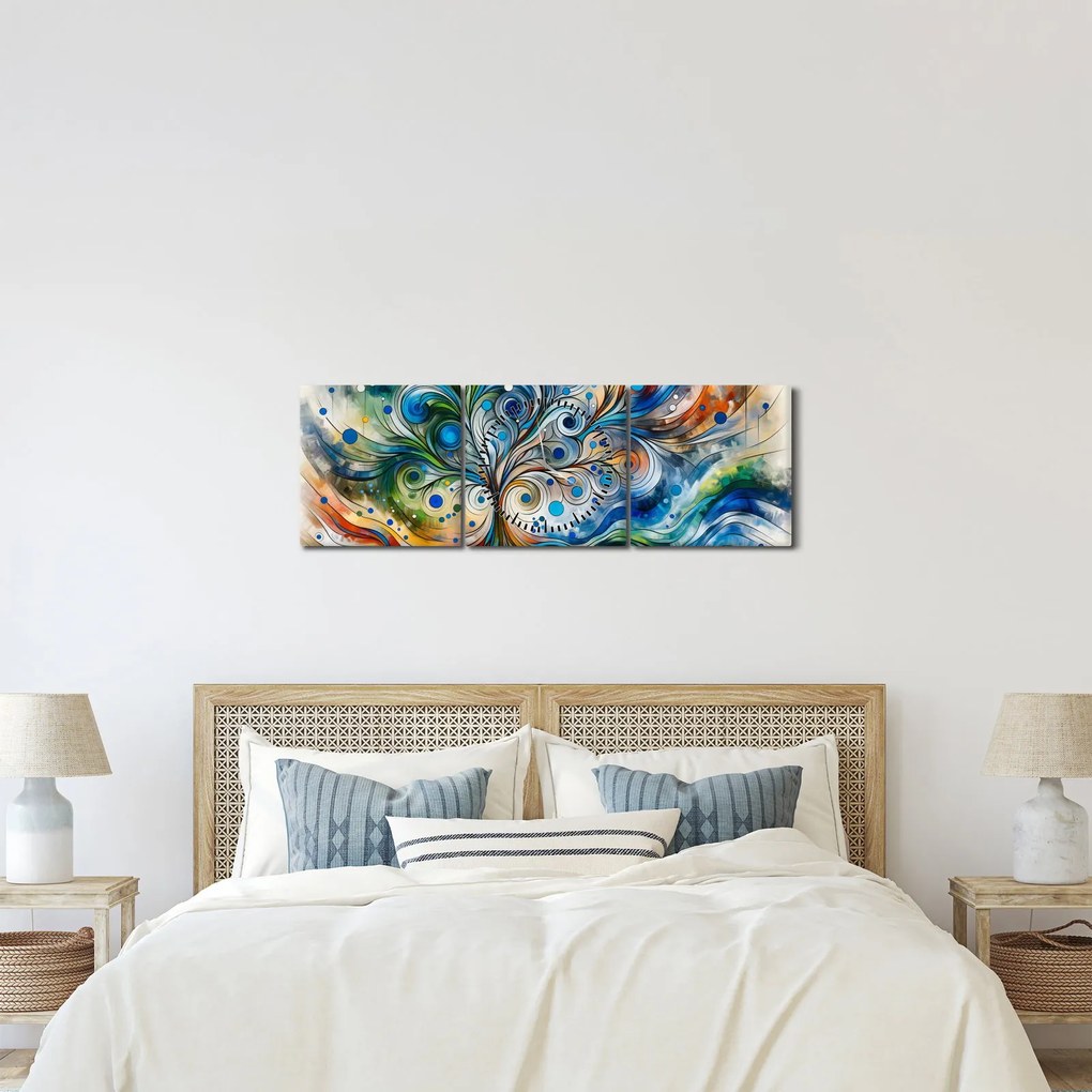 Obraz – Kolorowe energetyczne drzewo (z zegarem) (90x30 cm)