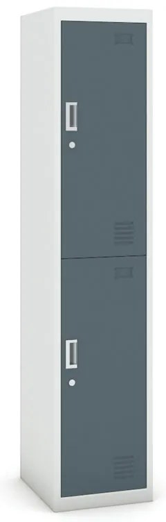 Szafka skrytkowa S3, 2 schowki, 1800 x 380 x 450 mm, demontaż, zamek cylindryczny, drzwi ciemnoszare