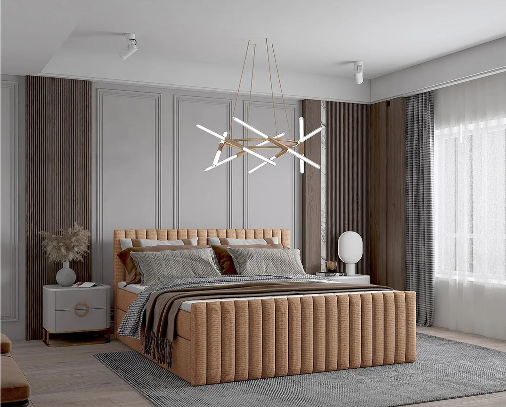 Łóżko kontynentalne boxspring DEMETER 160x200 cmw tkaninie FLOW 8 pomarańczowej