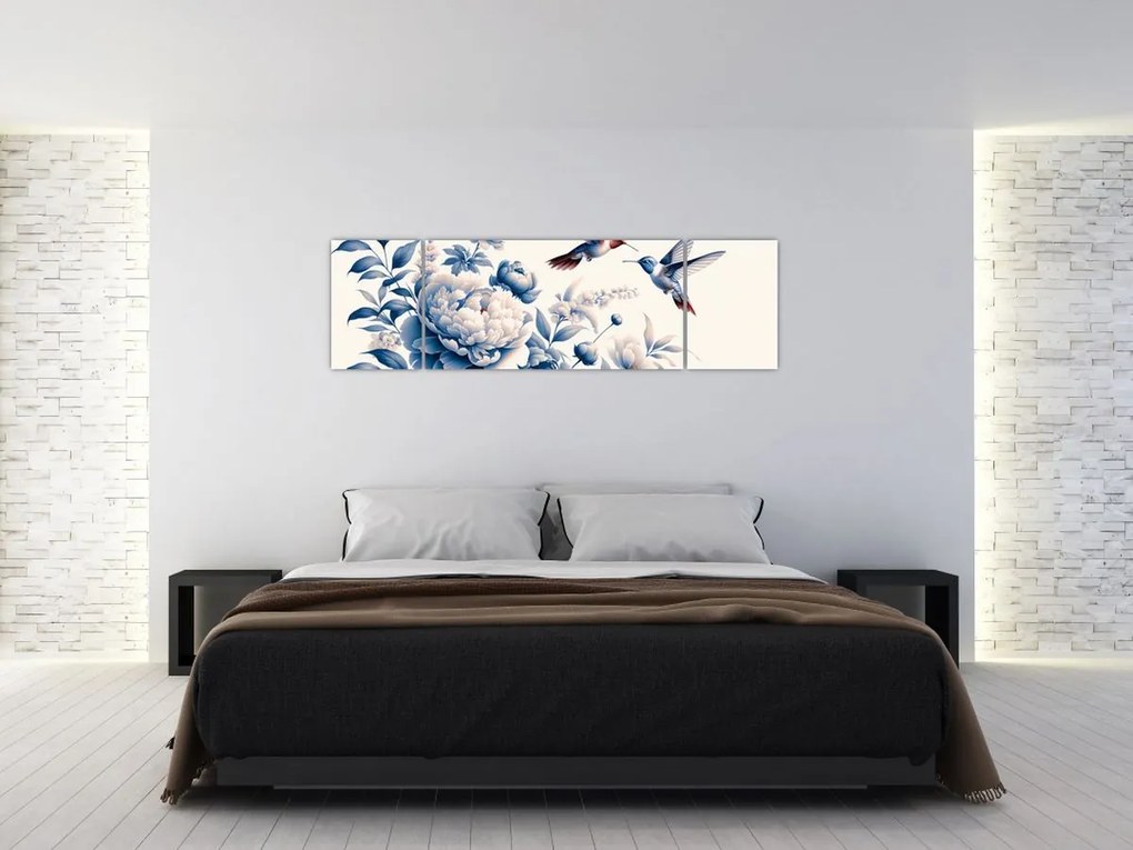 Obraz - Kolibry nad kwiatem (170x50 cm)