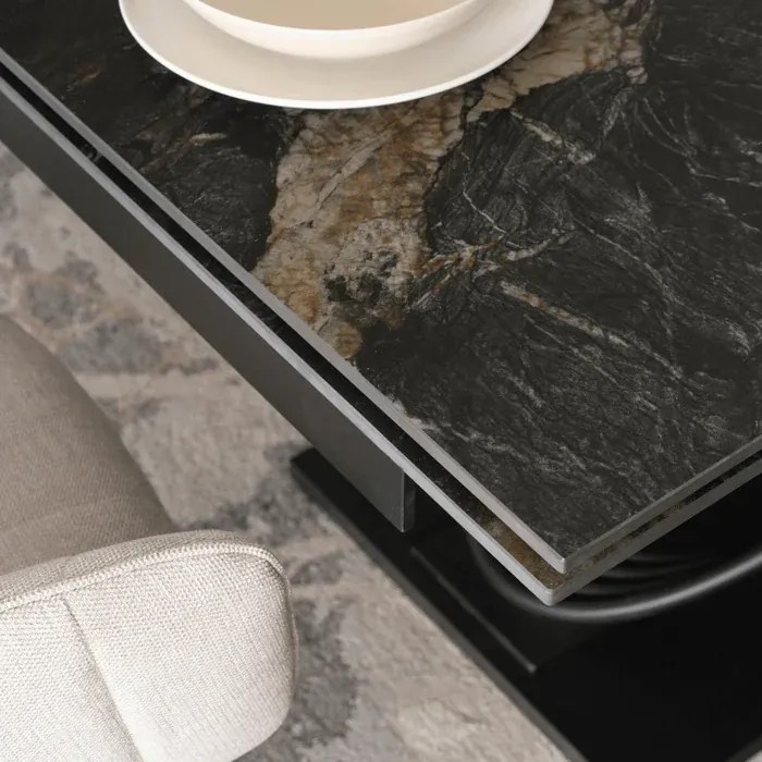 Stół Rozkładany Prostokątny IBIZA 160-240 cm Ceramiczny Czarny Marmur do Jadalni Nowoczesny