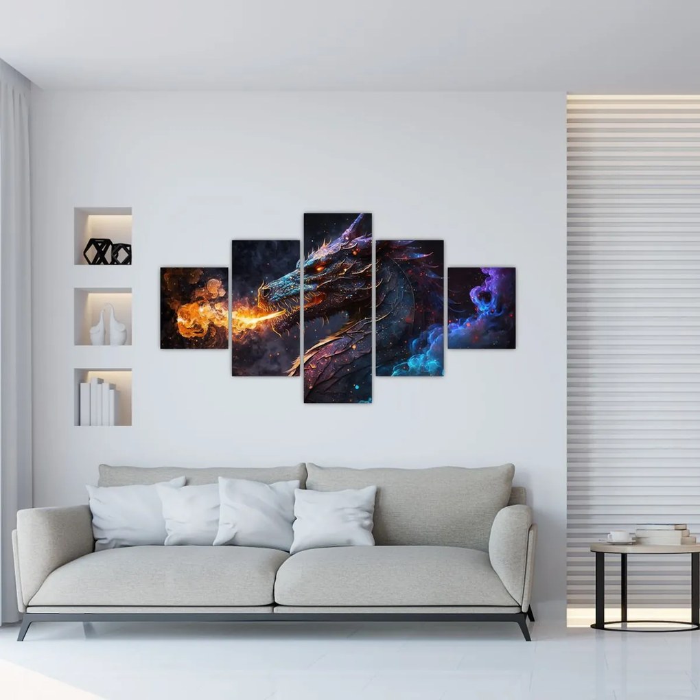 Obraz - Smok plujący płomieniami (125x70 cm)