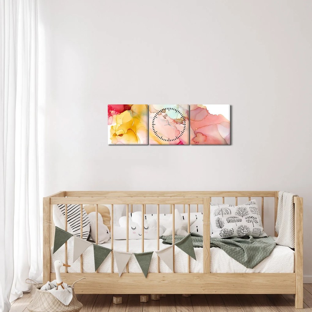 Obraz - Atramentowa abstrakcja (z zegarem) (90x30 cm)