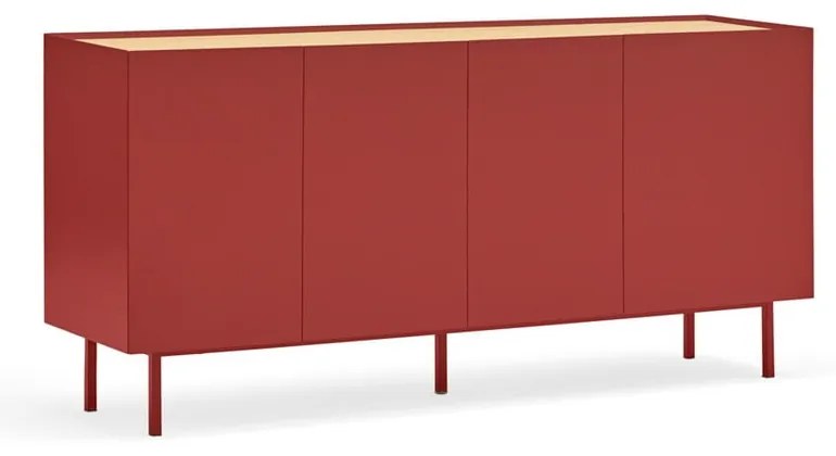 Czerwona niska komoda w dekorze dębu 165x78 cm Arista – Teulat