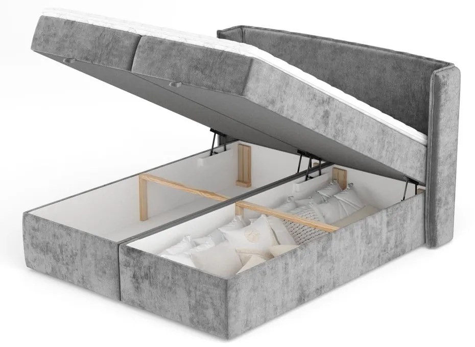 Szare łóżko boxspring ze schowkiem 200x200 cm Passion – Maison de Rêve