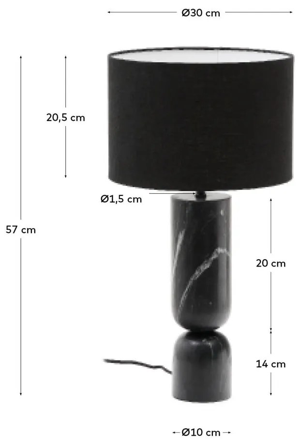 Czarna marmurowa lampa stołowa z tekstylnym kloszem (wysokość 57 cm) Vex – Kave Home