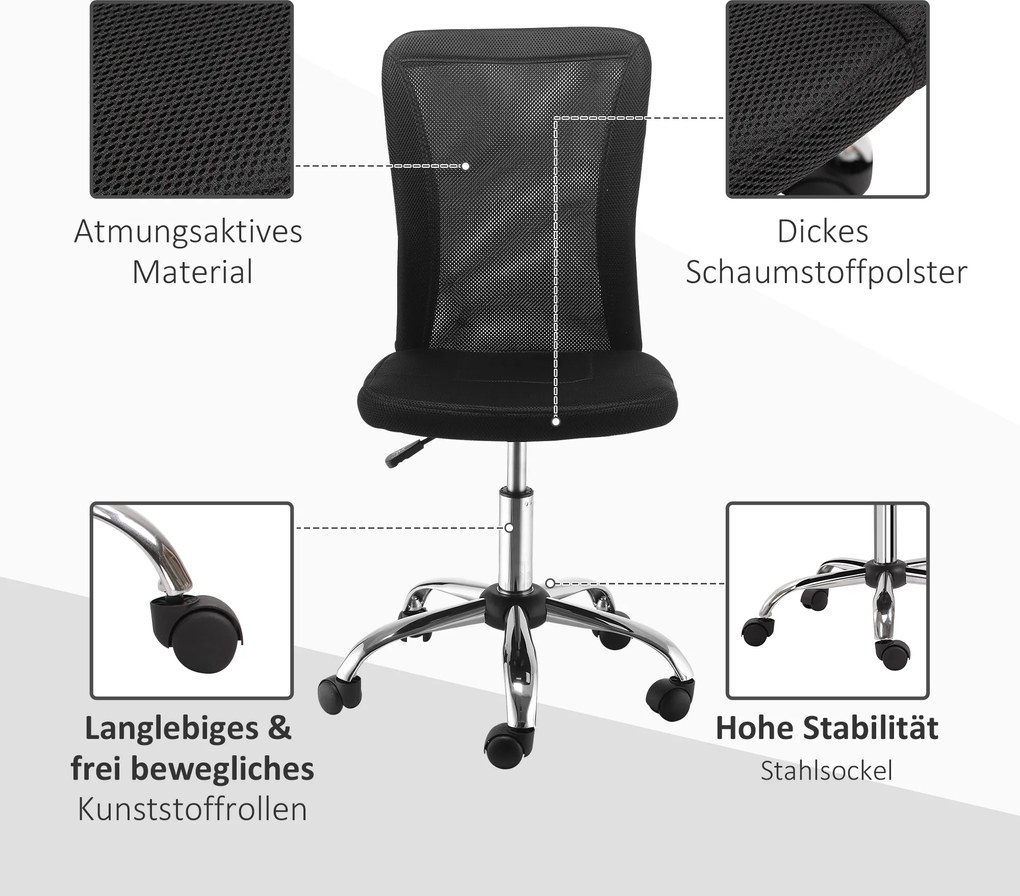 Vinsetto Krzesło Biurowe Czarne Siatkowe Regulowana Wysokość Komfortowa Praca i Nauka | Aosom PL