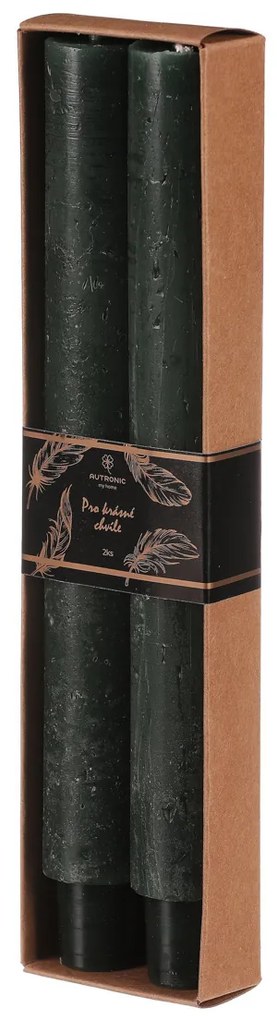 Zestaw świec stożkowych, ciemnozielone, 2 szt.,parafinowe