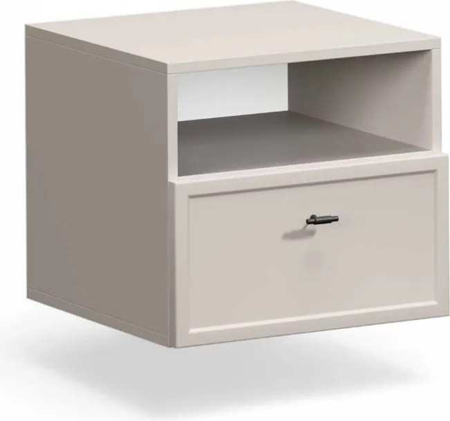 Szafka nocna wisząca Lorini z szufladą 45 cm - kaszmir / czarny uchwyt T-bar