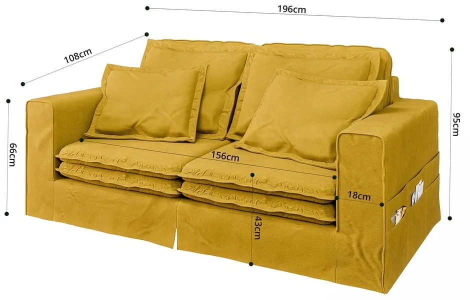 Żółta sofa 196 cm Nora – Ropez