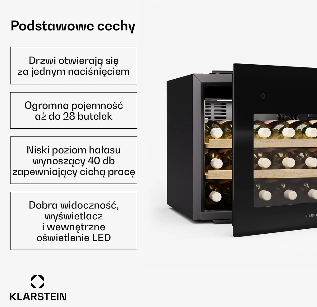 Klarstein Rhone 59cm 28 Butelek Winiarka do Zabudowy Czarny