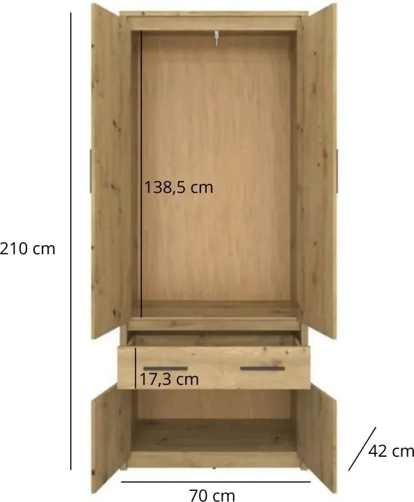 Szafa Na Ubrania Z Szufladą Dąb Artisan 70 Cm T0-W05