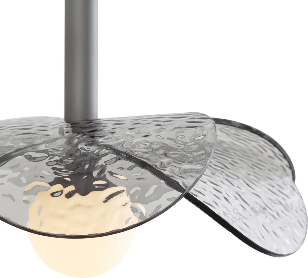 Designerska lampa wisząca srebrna z przydymionym szkłem - Kemner