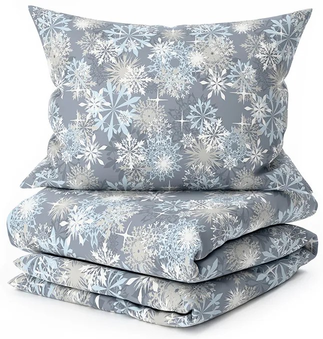 PrzytulneMieszkanie.pl PrzytulneMieszkanie.pl Pościel flanelowa z mikrofibry SNOWFLAKE niebiesko-szara Rozmiar pościeli: 70 x 90 cm | 140 x 220 cm