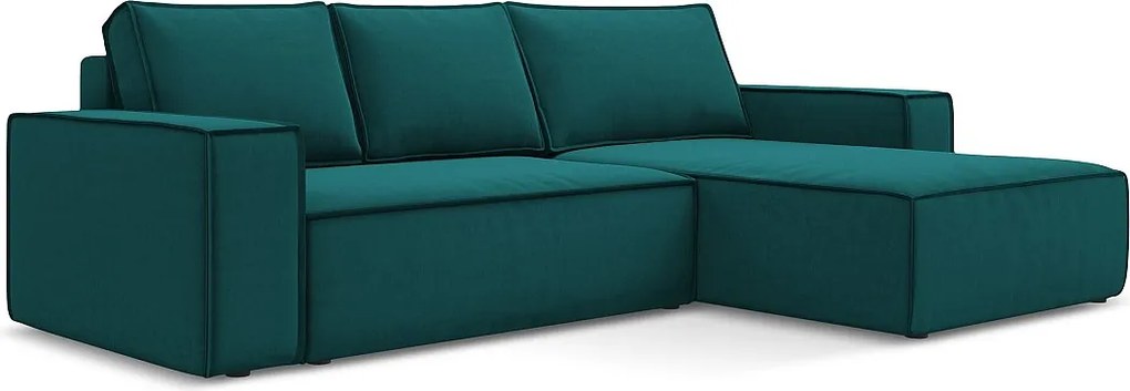 Narożnik prawostronny z funkcją spania - z tkaniny welwetowej - morski - KIMO