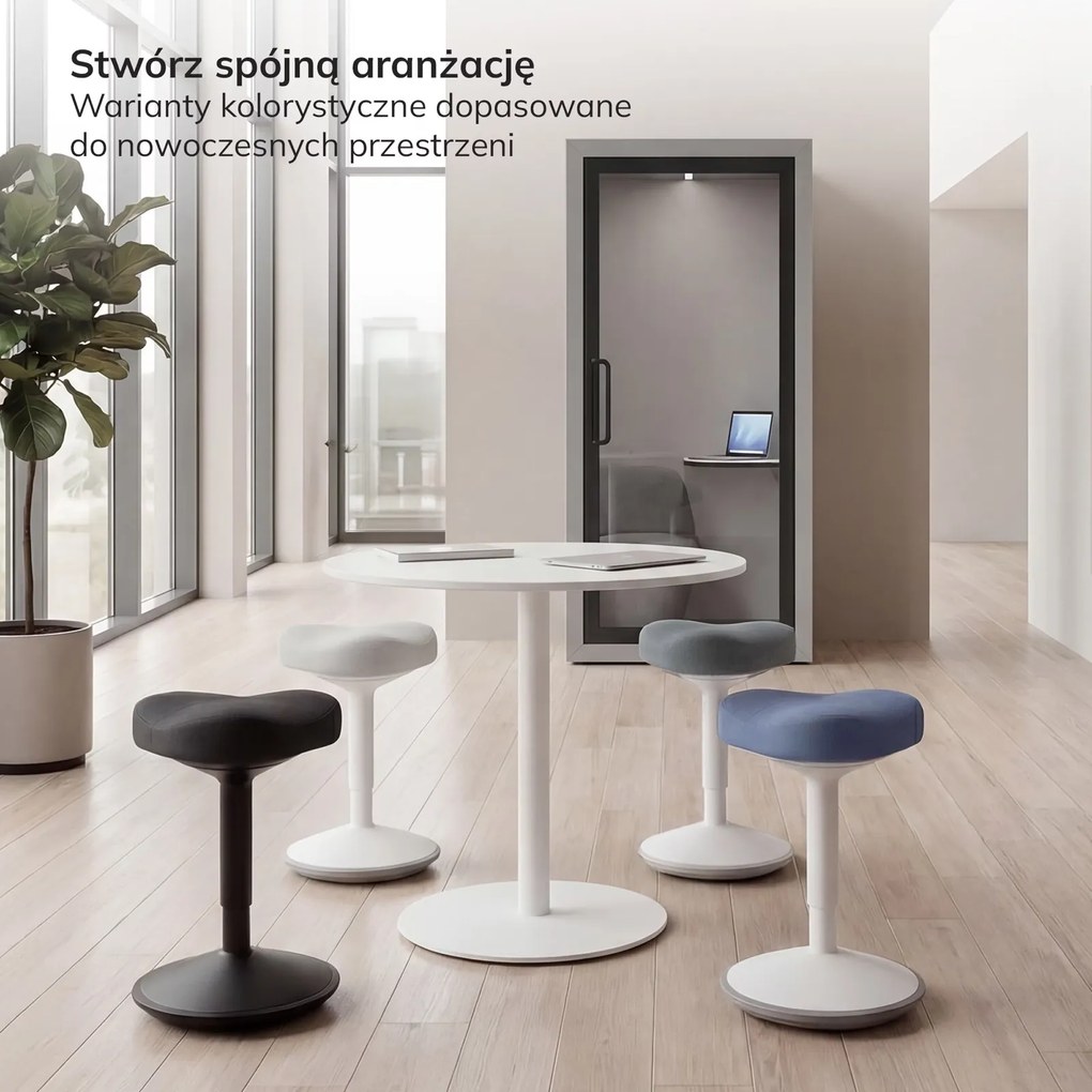 Stołek balansujący, ergonomiczny do biurka Jan Nowak obrotowy, biało-ciemnoniebieski
