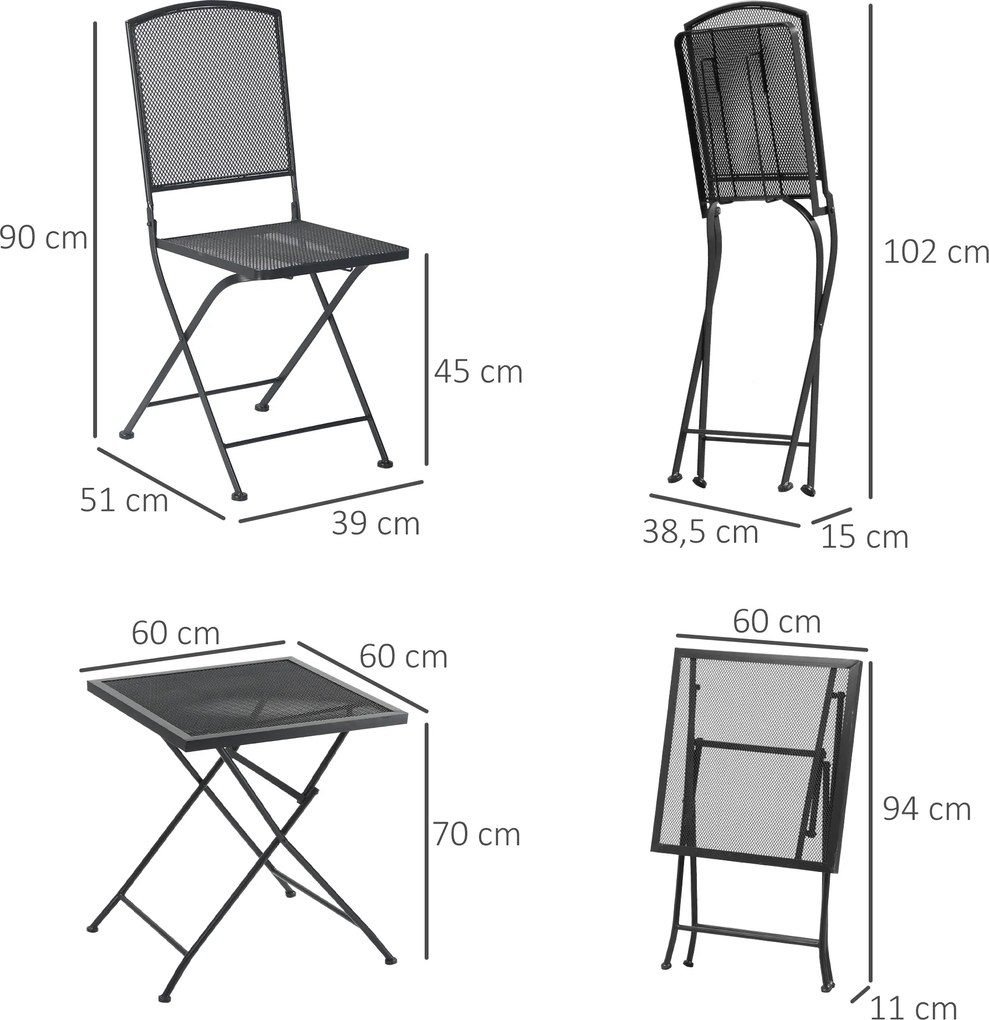3-częściowy zestaw bistro składający się ze stołu i 2 krzeseł metal czarny Outsunny