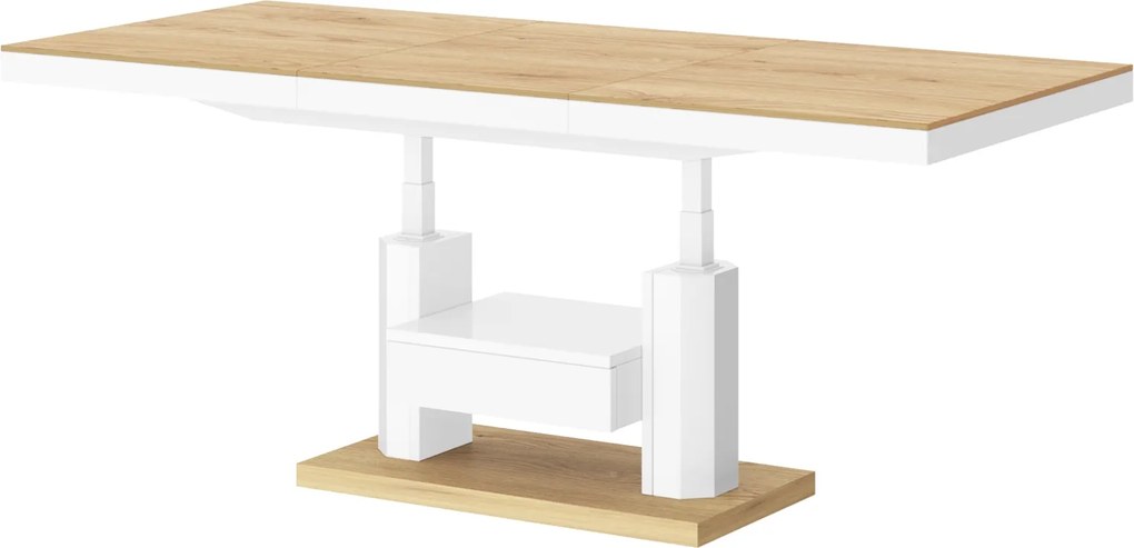 Nowoczesny ławostół z półką i szufladą Quadro Max Hubertus dąb/biały