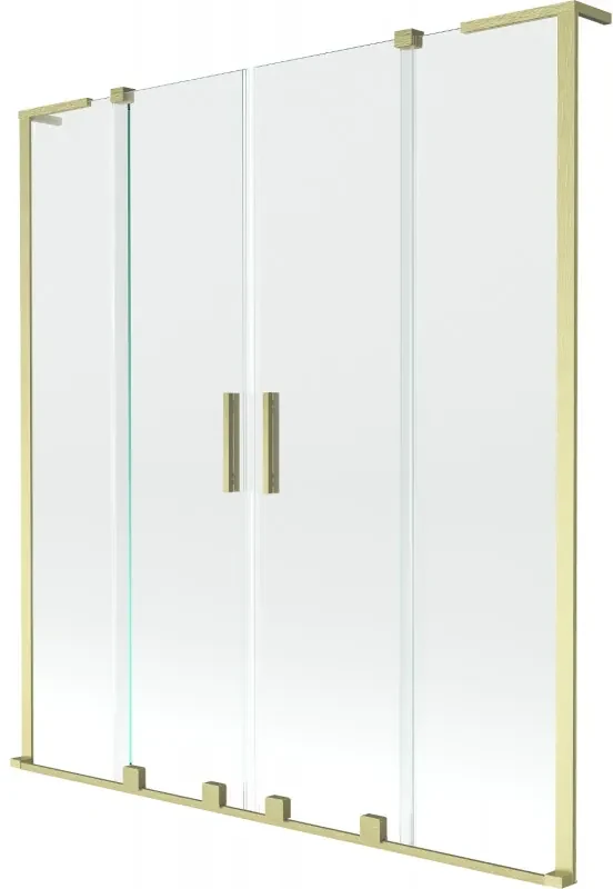 Mexen Velar L Duo parawan nawannowy 2-skrzydłowy rozsuwany 160 x 150 cm, transparent, złoty szczotkowany - 896-160-003-02-55