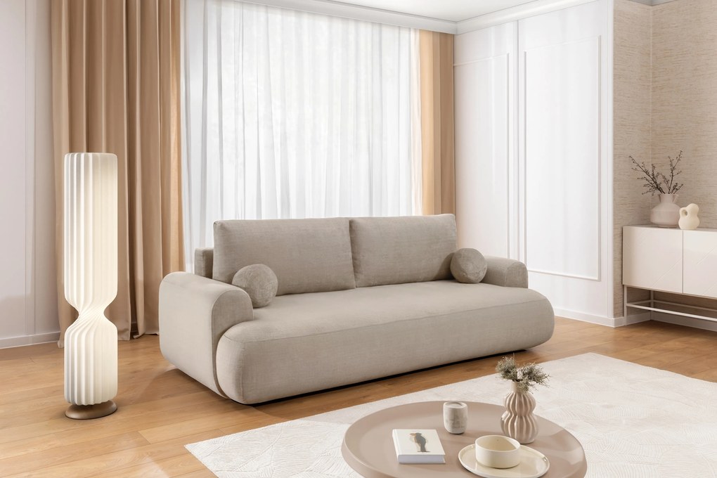 Kanapa Lotulis z funkcją spania - kremowa dzianina hydrofobowa Blur 01