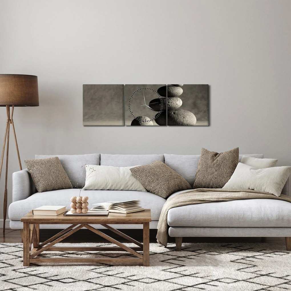 Obraz - Szare kamienie (z zegarem) (90x30 cm)