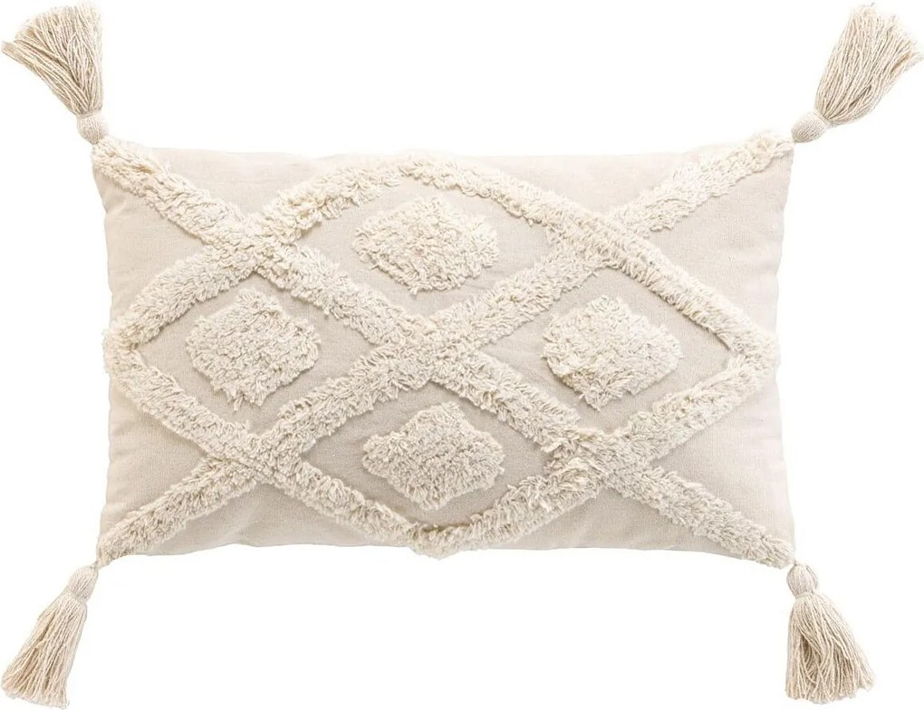 Coussin Déhoussable Compressé Pompons 30x50 cm Coton/Polyester Tufté - INCA