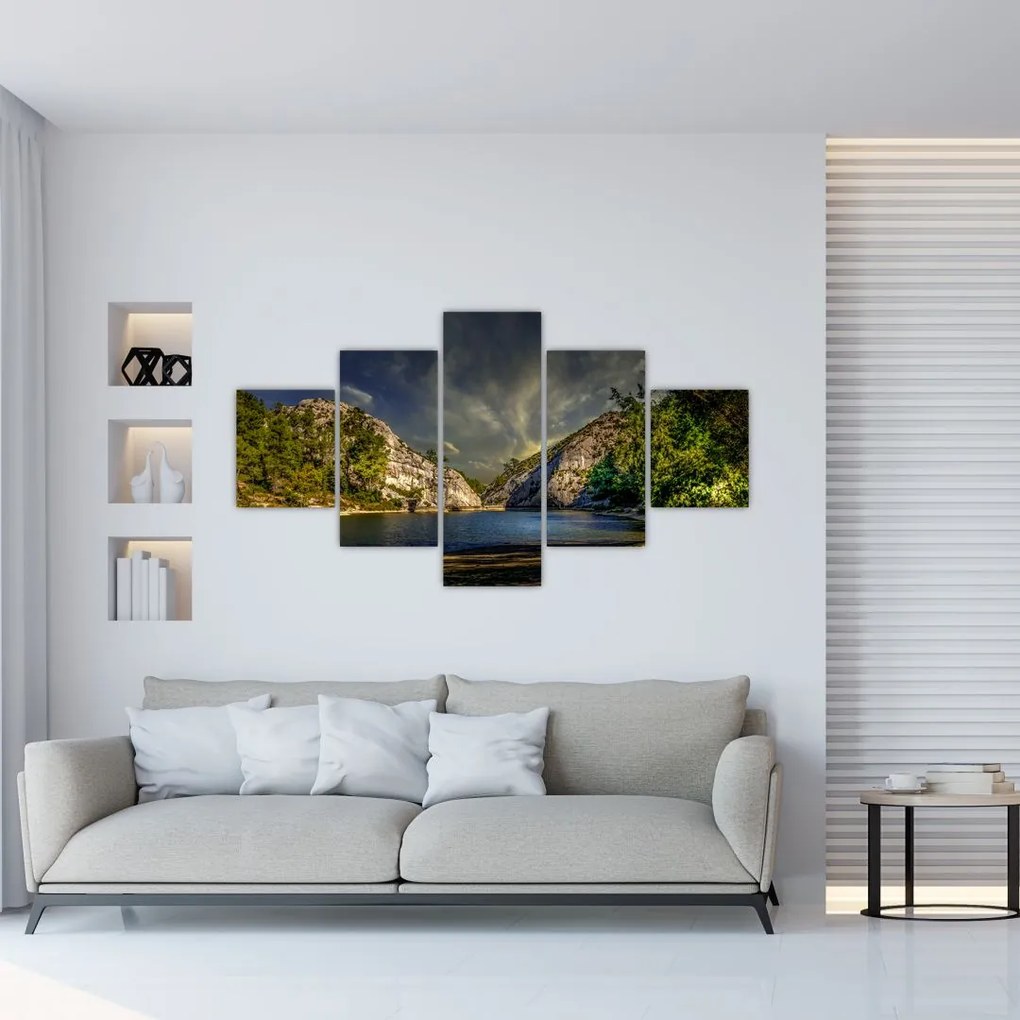 Obraz krajobrazu z jeziorem (125x70 cm)