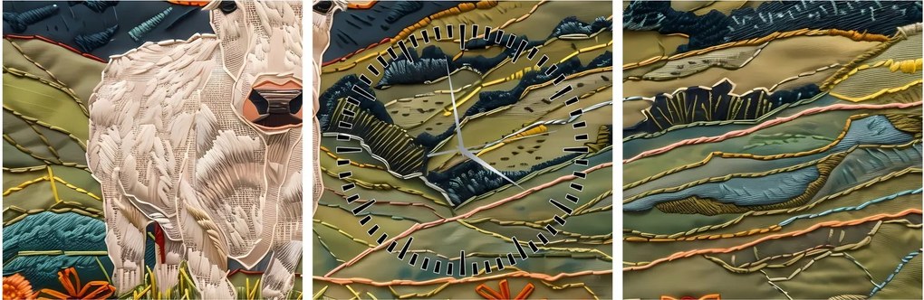 Obraz - Imitacja dzianego motywu (z zegarem) (90x30 cm)