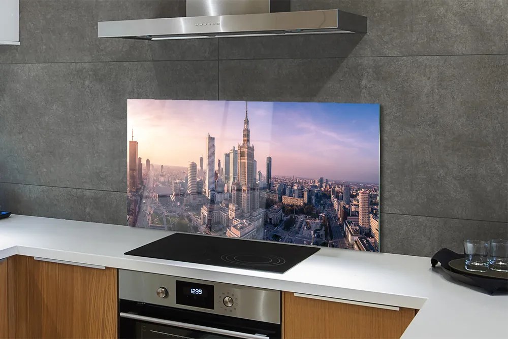 Panel szklany do Kuchni Poranny Blask nad Centrum Warszawy