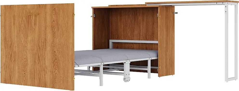 Łóżko składane 90x200 cm – Z obrotowym biurkiem – Naturalne