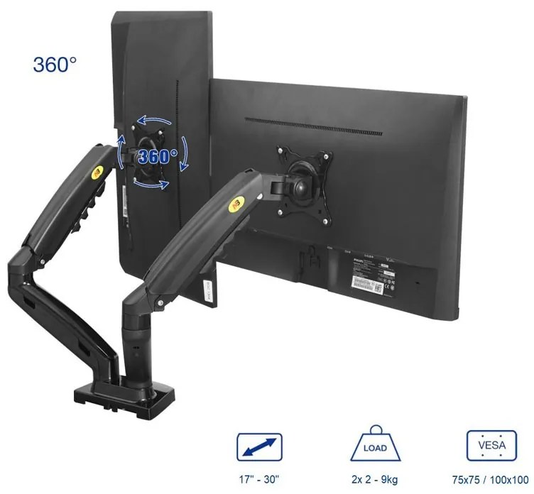 Uchwyt biurkowy na dwa monitory F-160