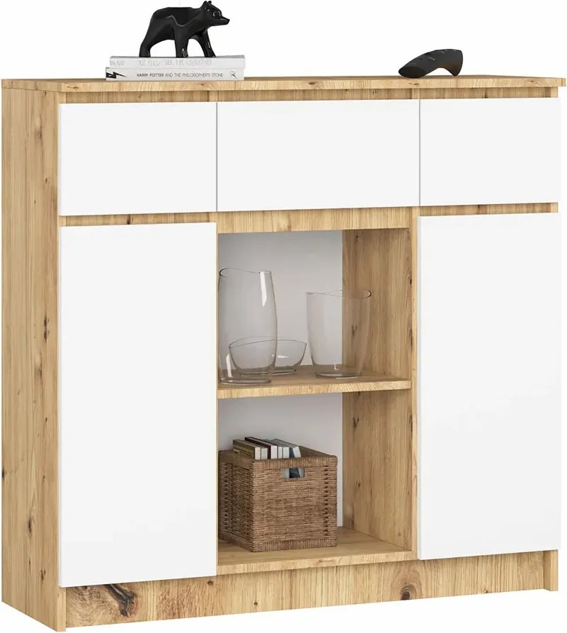 Wąska minimalistyczna komoda dąb artisan + biały S2-B91
