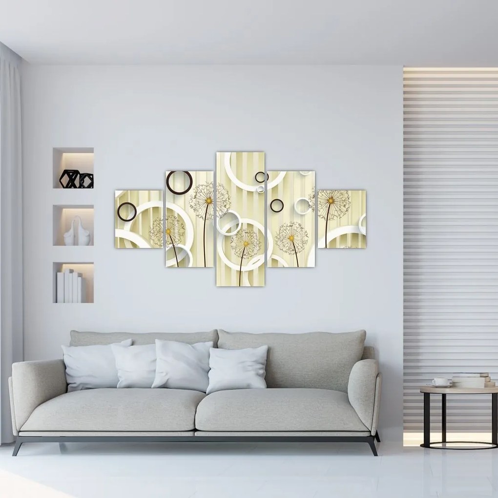 Abstrakcyjny obraz z dmuchawcami (125x70 cm)
