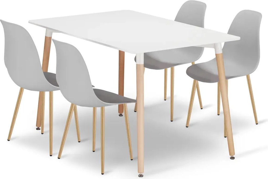 Biały stół + 4 szare krzesła na bukowych nogach W5-H41