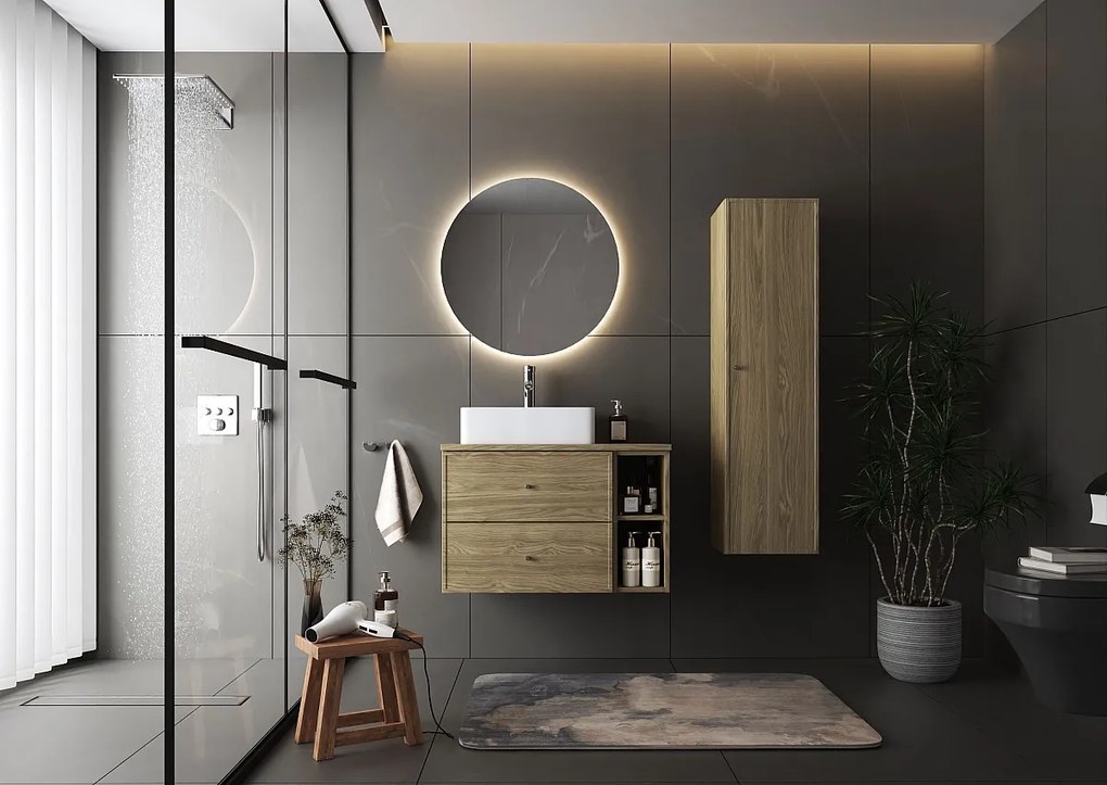 Zestaw do Łazienki 80cm Szafka Regał Blat Dąb Olejowany Marco