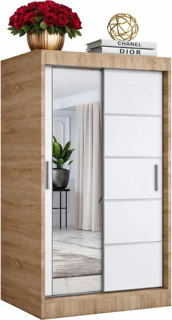 Szafa przesuwna dąb sonoma + biały R1-L41