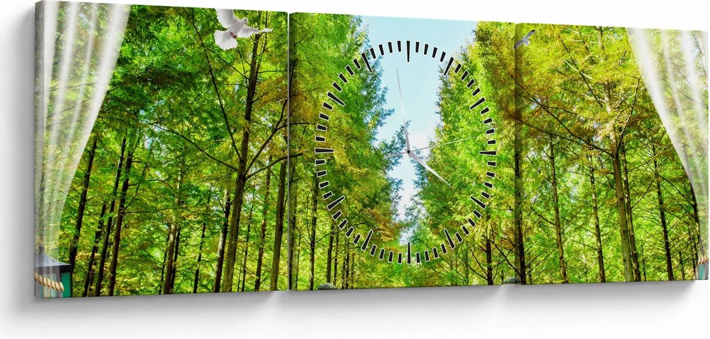 Obraz - Widok na las (z zegarem) (90x30 cm)