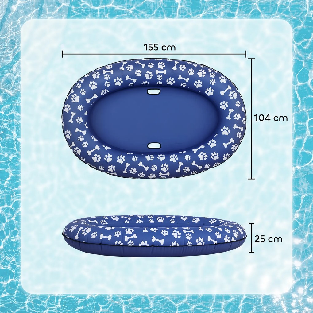 PawHut Nadmuchiwany ponton dla psów, składana pływająca mata dla psa z uchwytem, dla psów do 40 kg 155 x 104 x 25 cm niebieski | Aosom PL