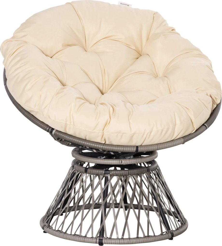 Outsunny Fotel Papasan Obrotowy z Poduszką Rattan Sztuczny Rama Metalowa Beżowy Komfort i Styl | Aosom PL