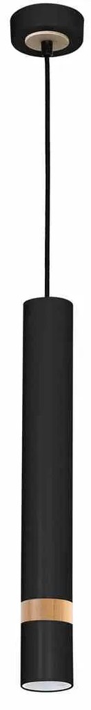 Lampa wisząca, czarna, drewno, tuba, JOKER BLACK/WOOD 1xGU10
