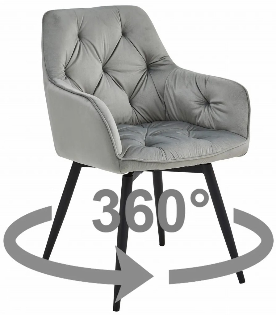 Obrotowe krzesło jadalniane JORK360 VELVET, jasnoszare