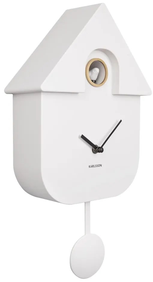 Biały wahadłowy zegar ścienny Karlsson Modern Cuckoo, 21,5x41,5 cm